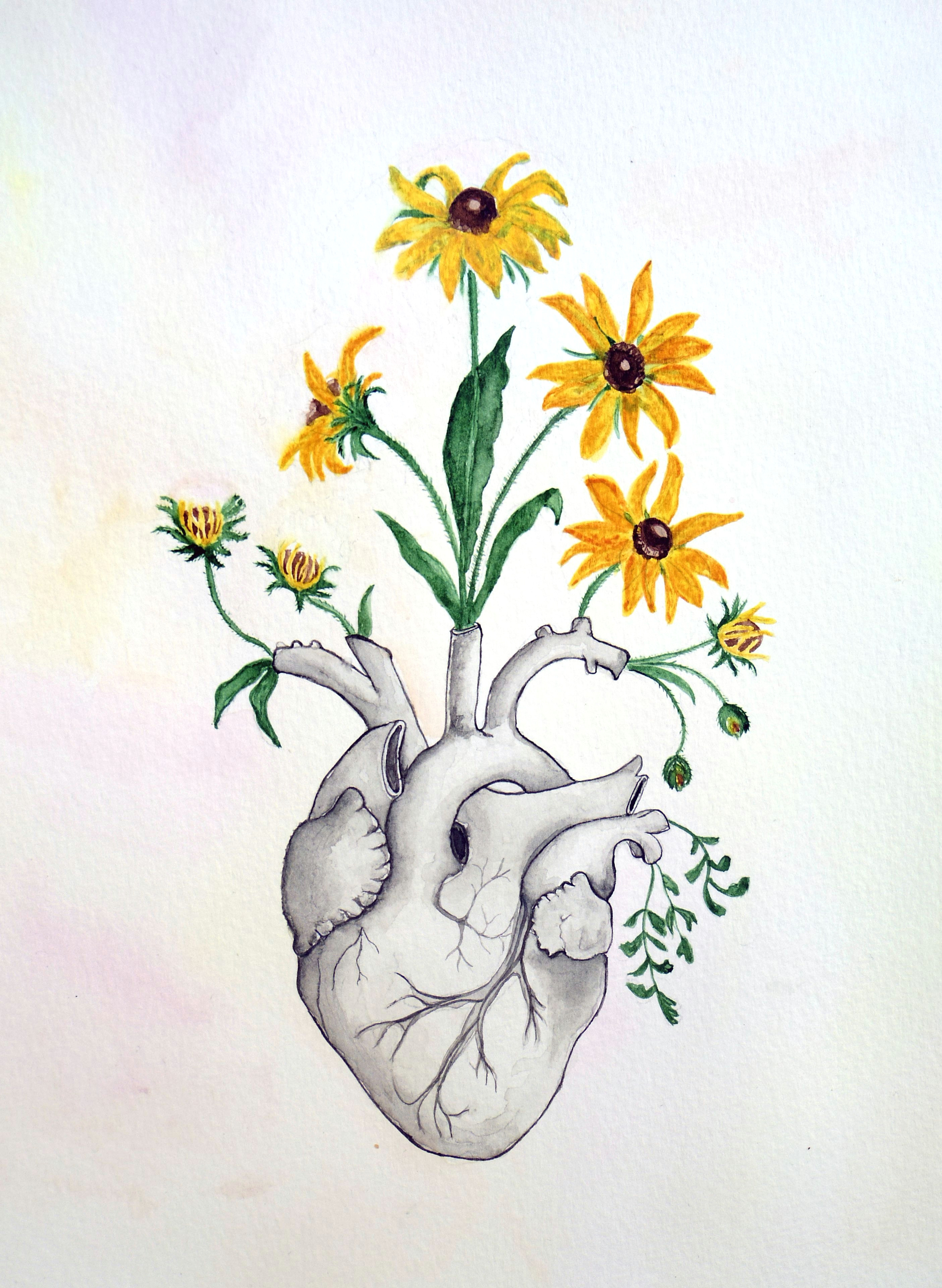 Scientific Drawing Of A Rose Floral Heart Anatomy Painting Unique Love Gift Watercolor Human