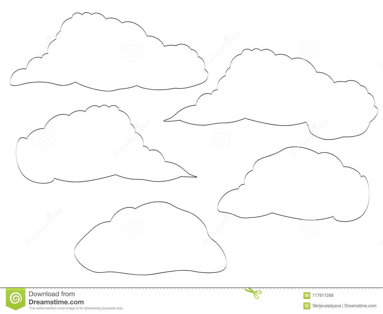 Simple Line Drawings Of Hands Hand Drawn Set Of Outline Clouds Stock Vector Illustration Of