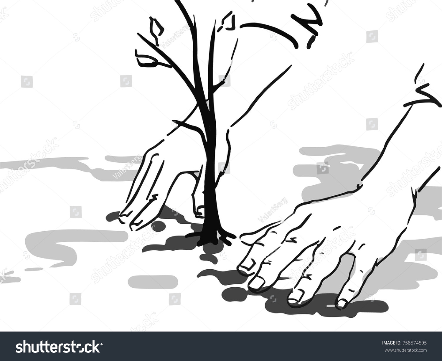 Simple Line Drawings Of Hands Hands Put Sprout Ground Planting Tree Stock Vektorgrafik Lizenzfrei