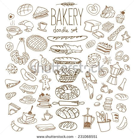 Simple Line Drawings Of Hands Set Of Various Doodles Hand Drawn Rough Simple Bread and Pastry