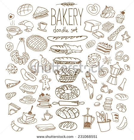 Simple Line Drawings Of Hands Set Of Various Doodles Hand Drawn Rough Simple Bread and Pastry