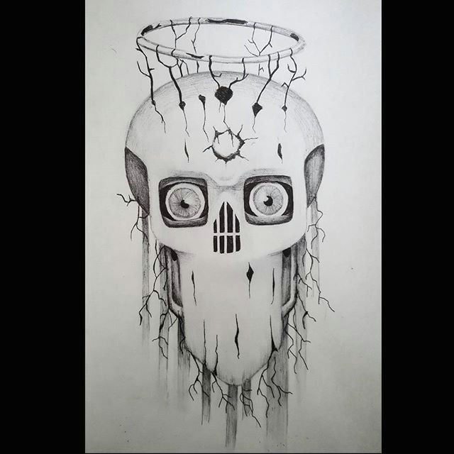 Skull Drawing by Artist Surrealist Eye Demon Drawings Artsy Pendrawing Illustration