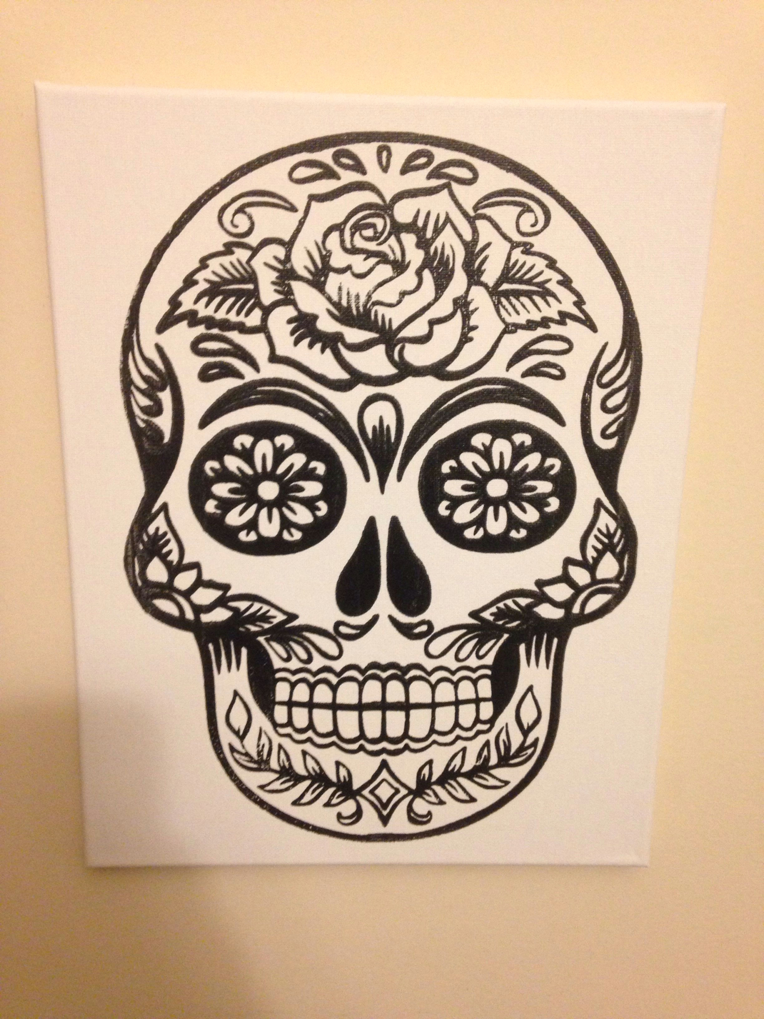 Skull Drawing Canvas 11×14 Screen Printed Sugar Skull Canvas Acraftyarray Art Canvas