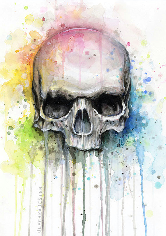 Skull Drawing Canvas Skull Watercolor Print Rainbow Skull Wall Art Skull Decor Colorful