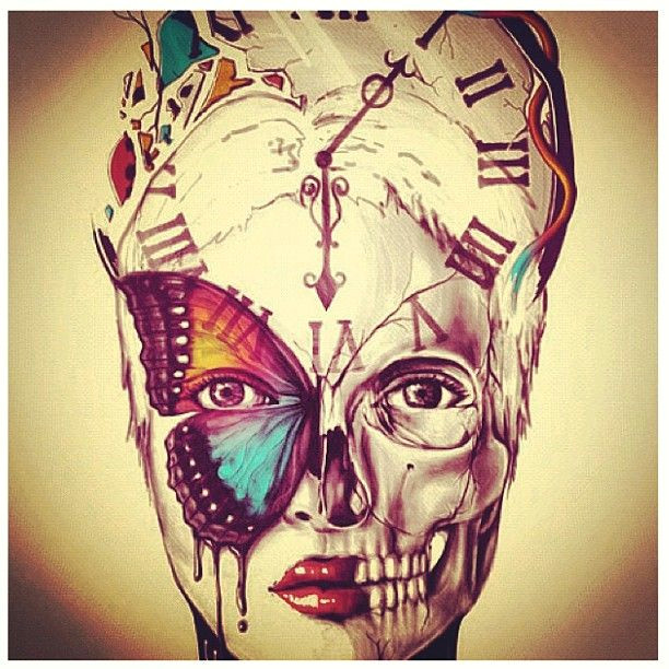 Skull Drawing Clock Bloomingbrainstorms Webstagram Http Web Stagram Com P