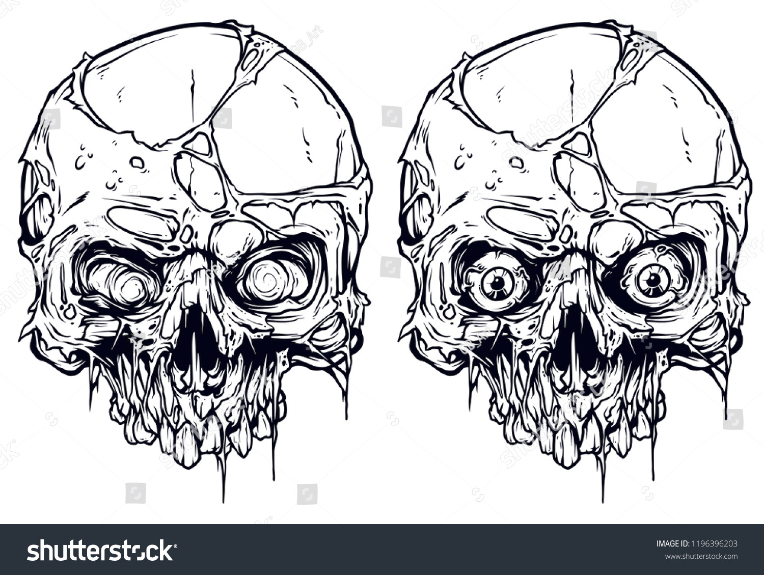 Skull Drawing Detailed Hand Drawn Black and White Vector Sketch with Ink Skull Coloring