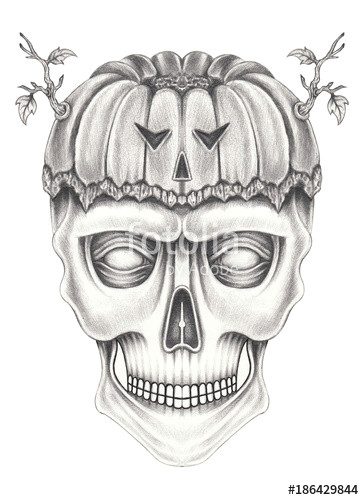 Skull Drawing for Pumpkin Art Surreal Pumpkin Mix Skull Hand Pencil Drawing On Paper Stock