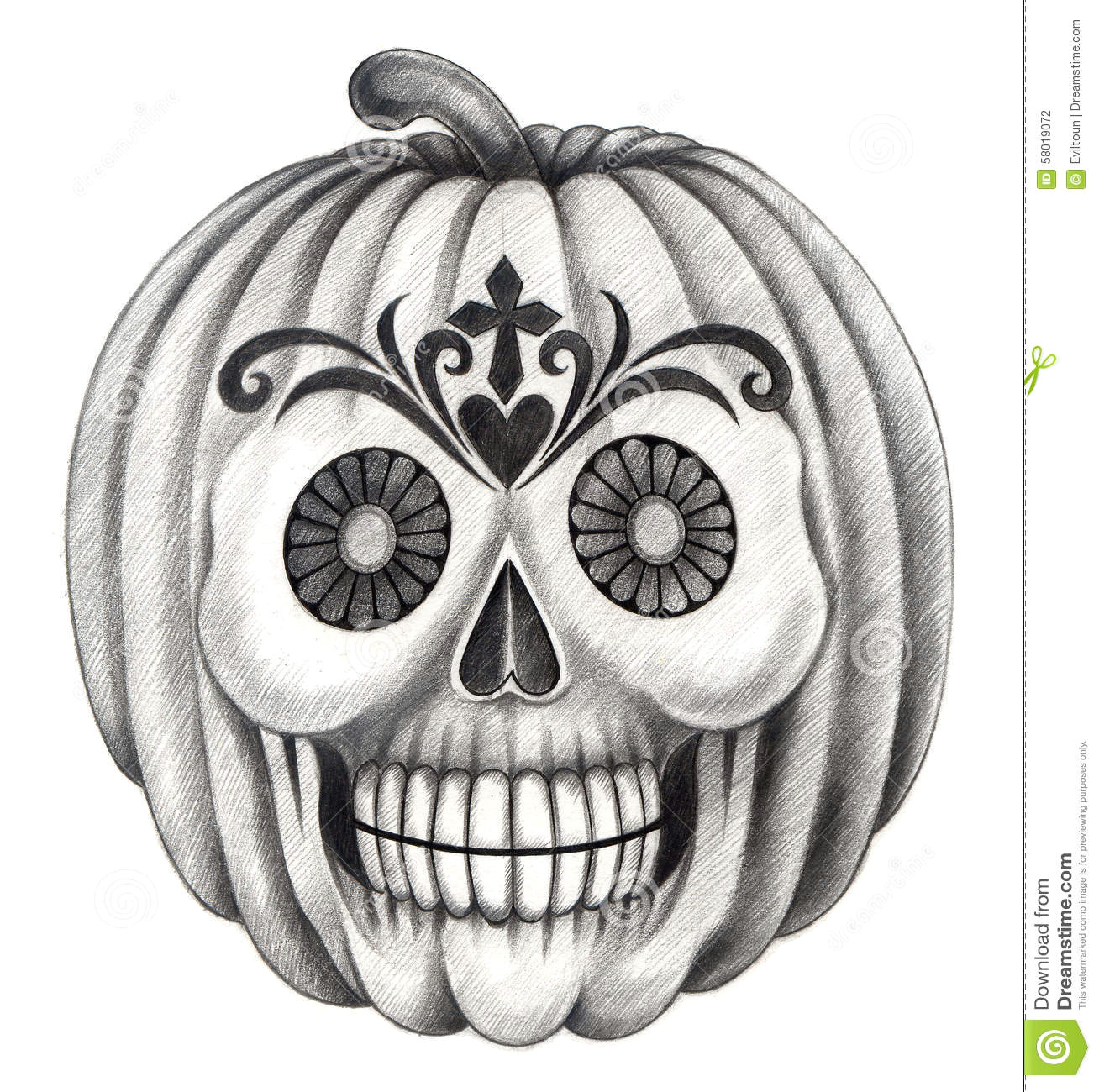 Skull Drawing for Pumpkin Halloween Skull Pumpkin Tattoo Stock Illustration Illustration