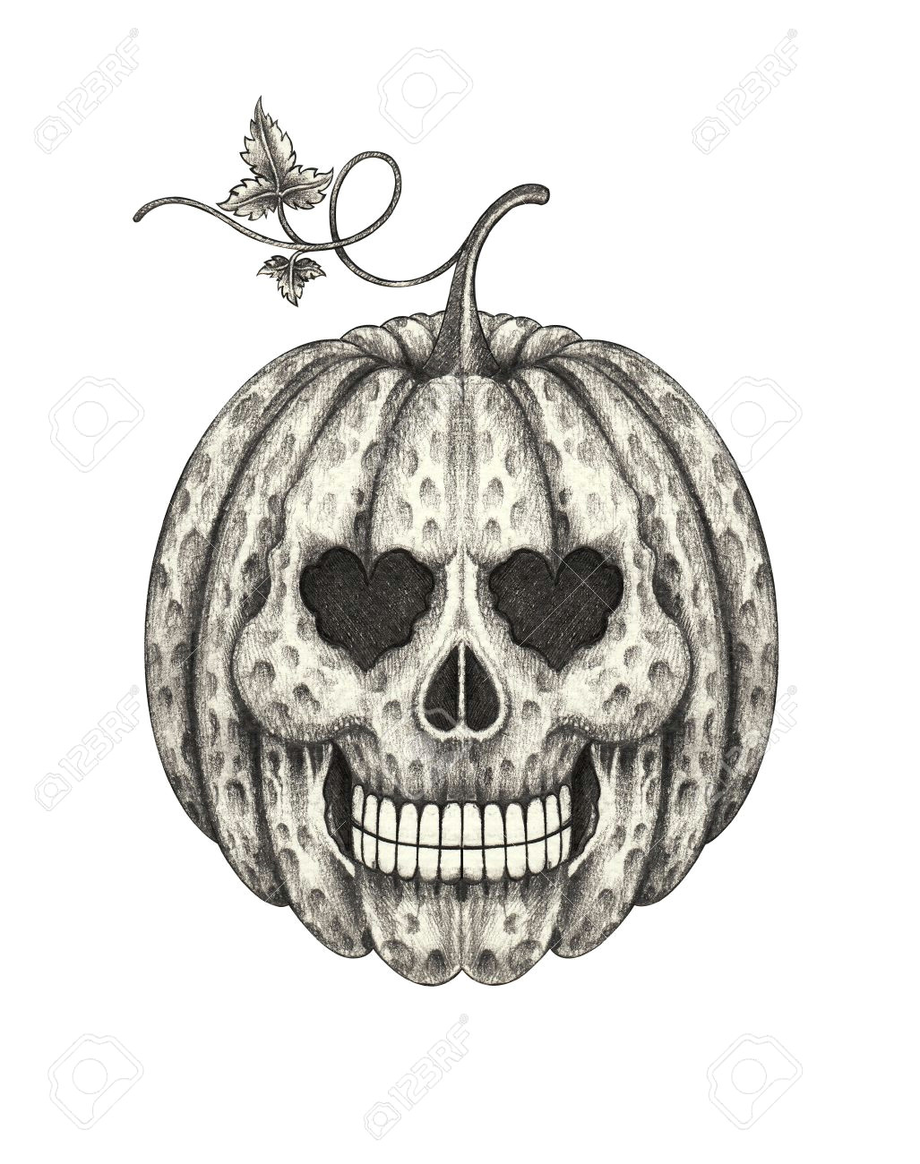 Skull Drawing for Pumpkin Skull Head Pumpkin Halloween Hand Pencil Drawing On Paper Stock
