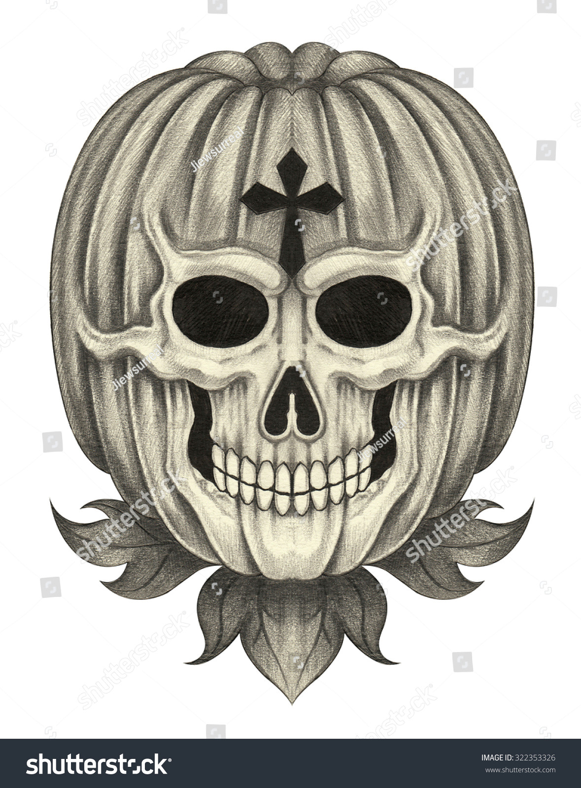 Skull Drawing for Pumpkin Skull Pumpkin Halloween Day Hand Pencil Stock Illustration Royalty