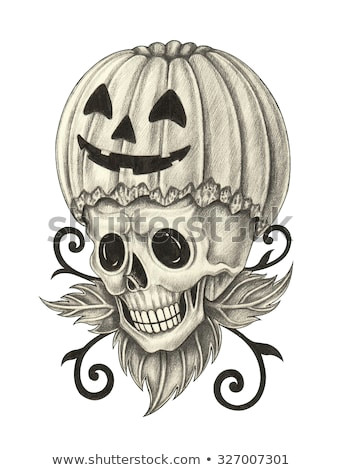 Skull Drawing for Pumpkin Skull Pumpkin Tattoo Halloween Day Hand Stockillustration 327007301