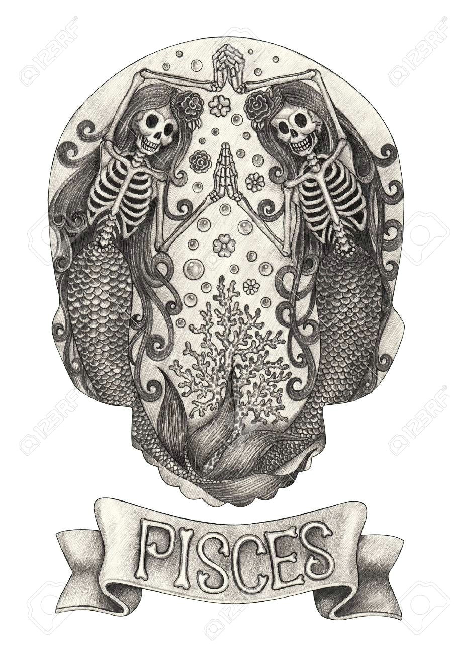Skull Drawing Logo Zodiac Skull Pisces Hand Drawing On Paper In 2019 This is Mermaid