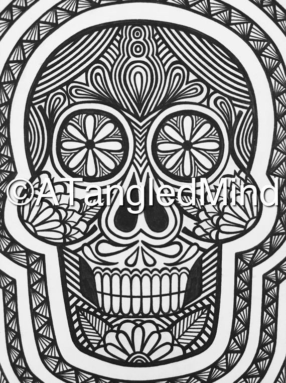 Skull Drawing Pattern original Zentangle Sugar Skull Drawing Cardstock Canvas Wall Art
