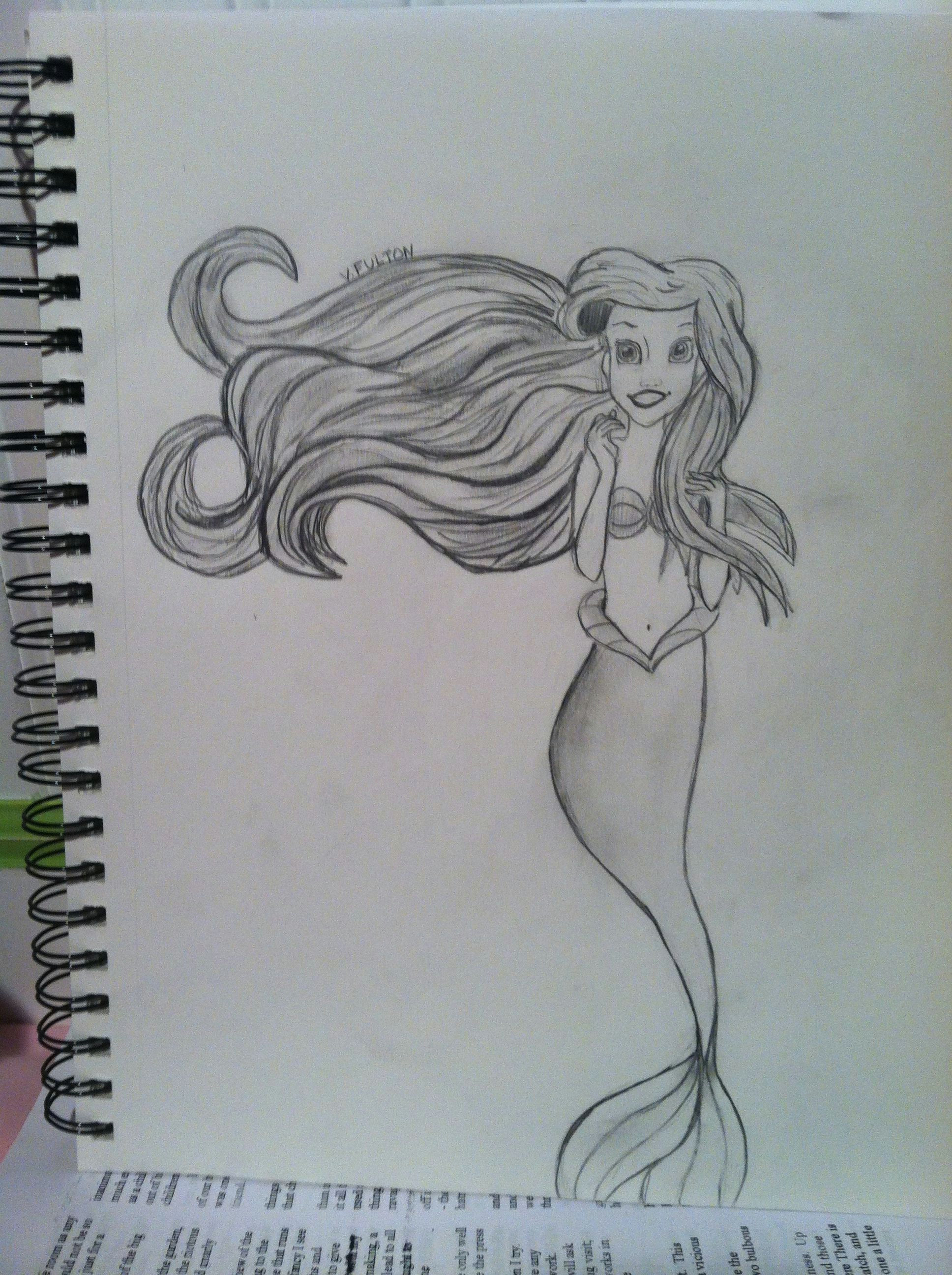 Skull Drawing Shading Mermaid Sketch Drawing Of Aerial Little Mermaid Pencil Drawing