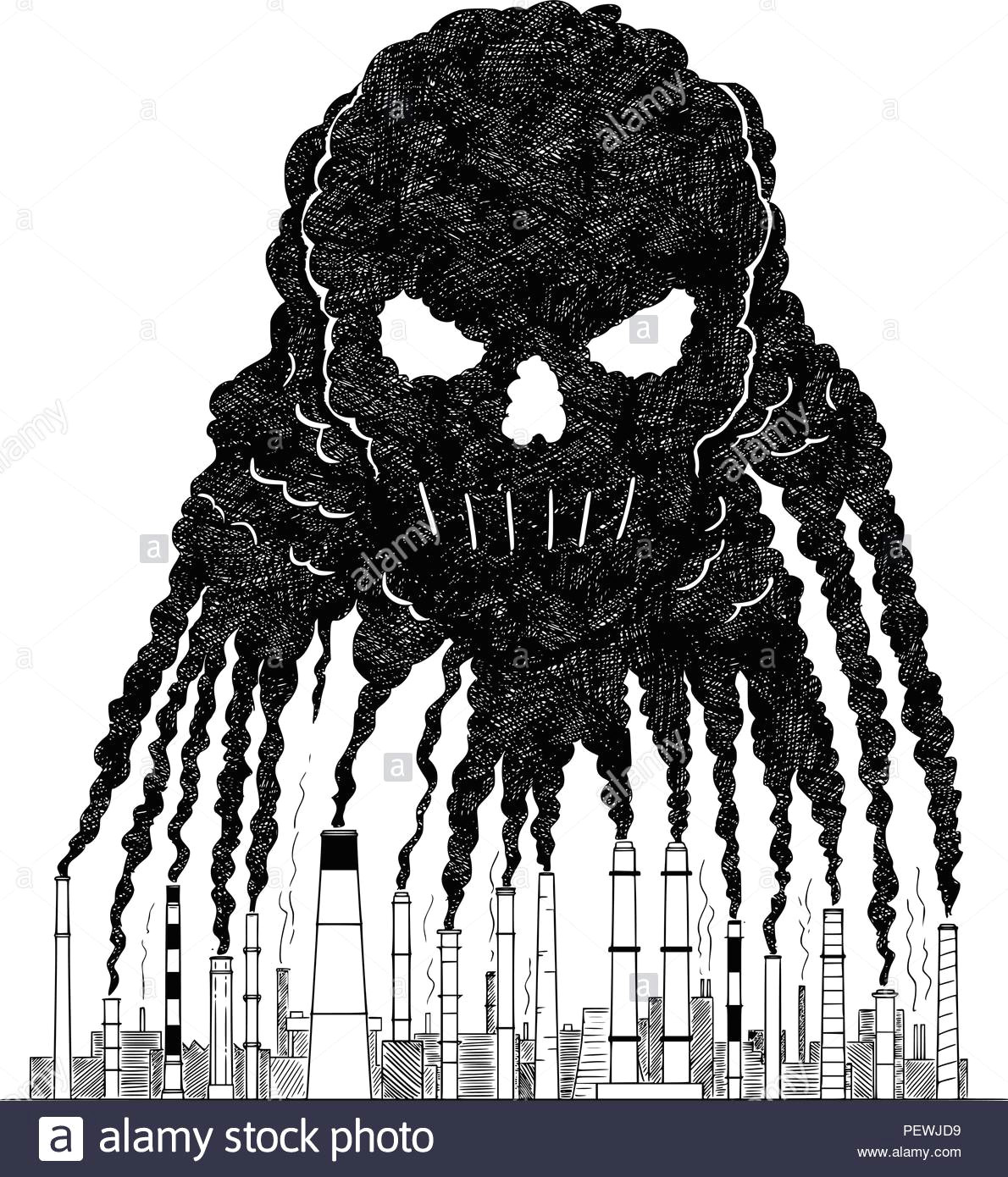 Skull Drawing Smoke Vector Artistic Drawing Illustration Of Smoke From Smokestacks