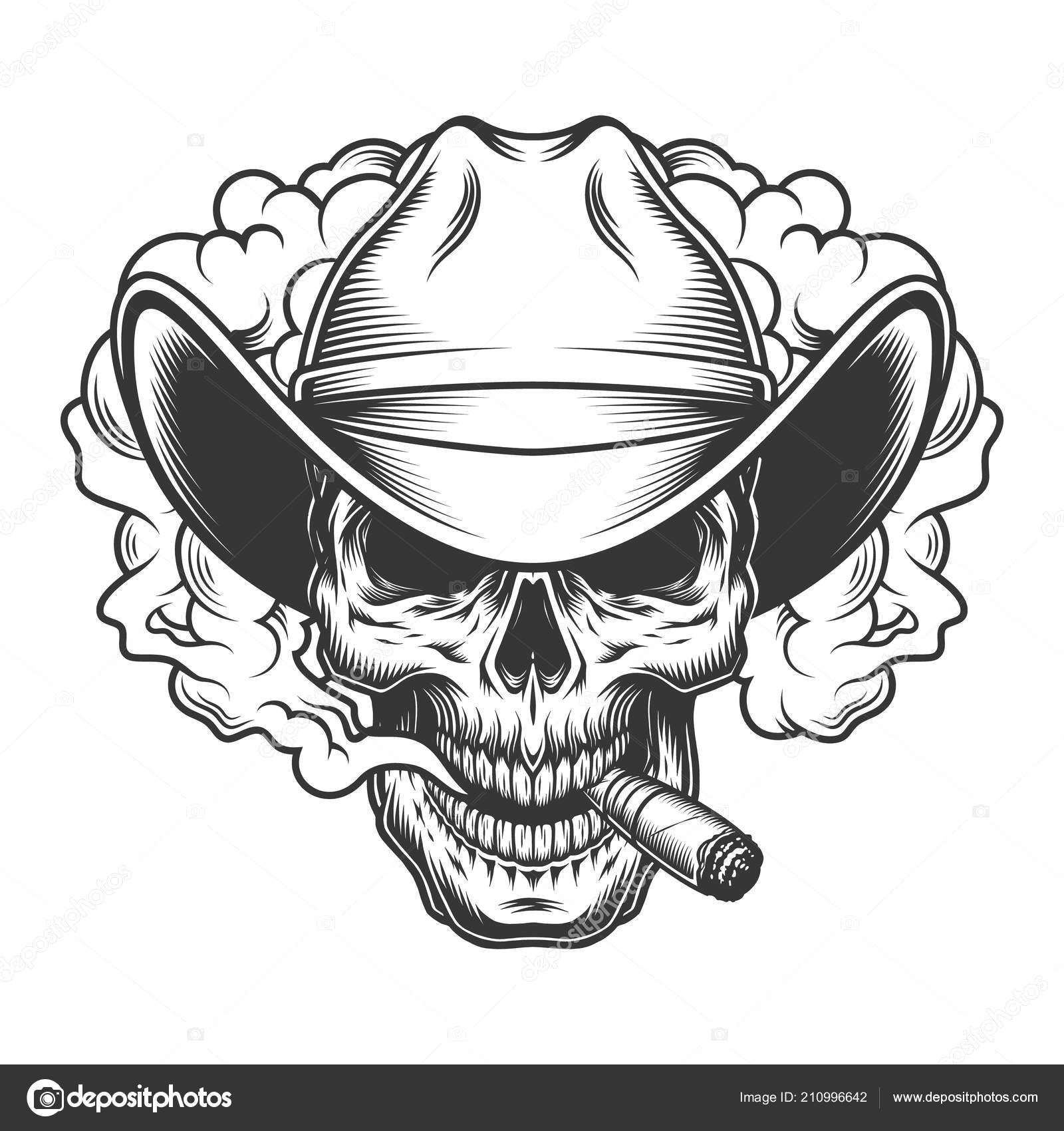 Skull Drawing Smoking Skull In Smoke Cloud Stock Vektor A C Imogi 210996642