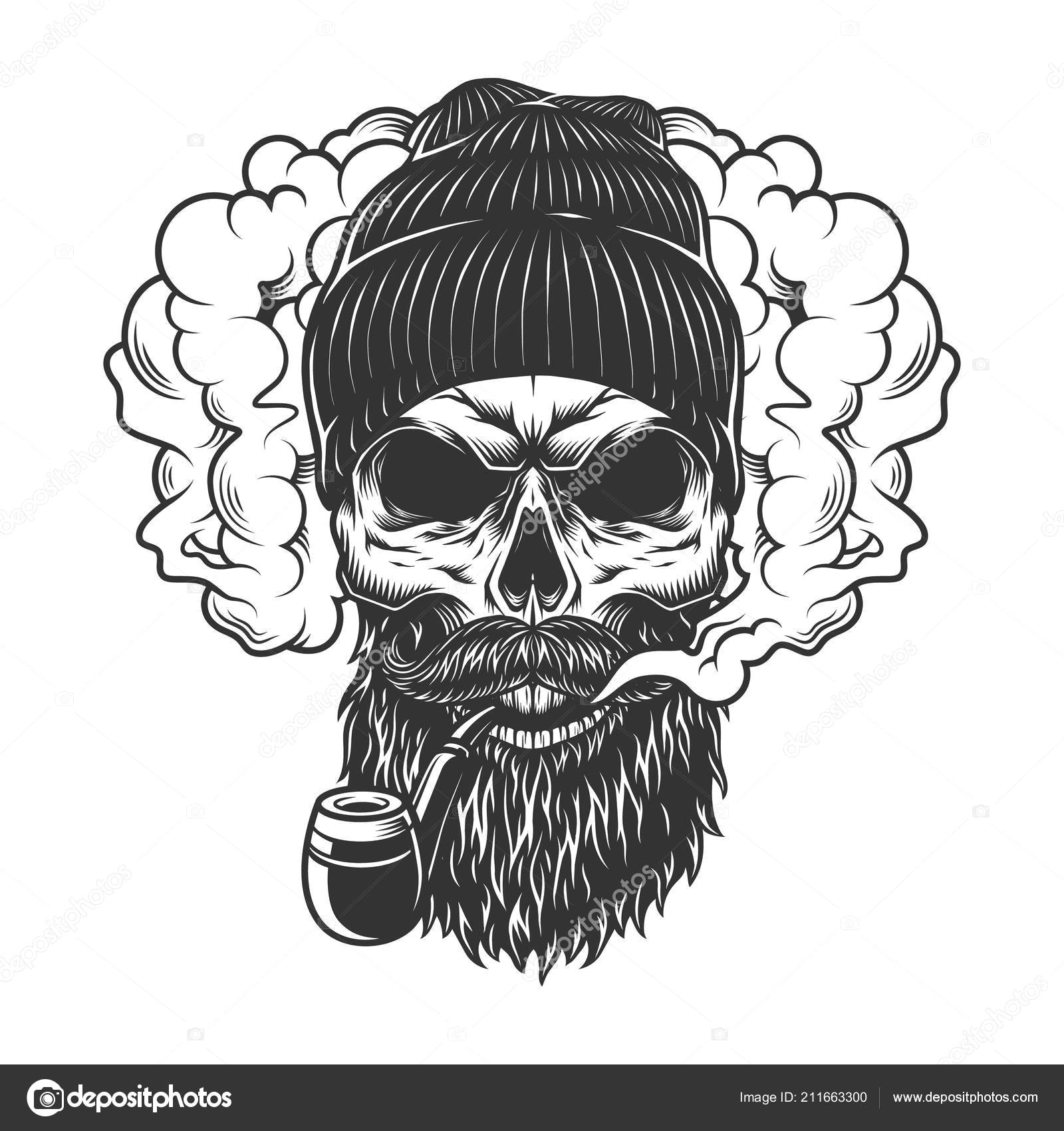 Skull Drawing Smoking Skull In Smoke Cloud Stock Vektor A C Imogi 211663300
