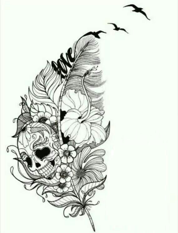 Skull Drawing with Feathers Unique Feather Tat Drawing Tattoos Tattoos Tattoo Designs