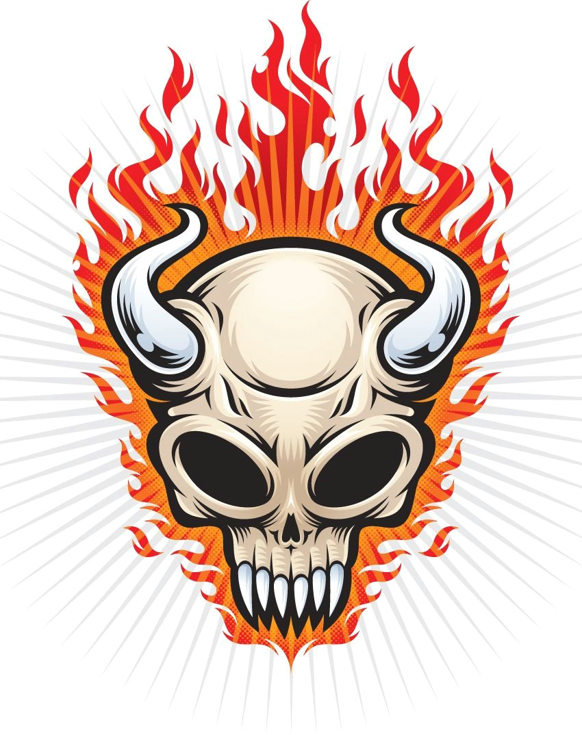 Skull Drawing with Flames Bull Skull Art Skullz Illustration Skull Drawings