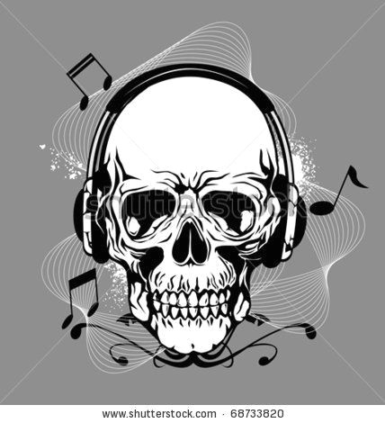 Skull Drawing with Headphones Skeleton with Headphones Skull with Headphone Stock Vector