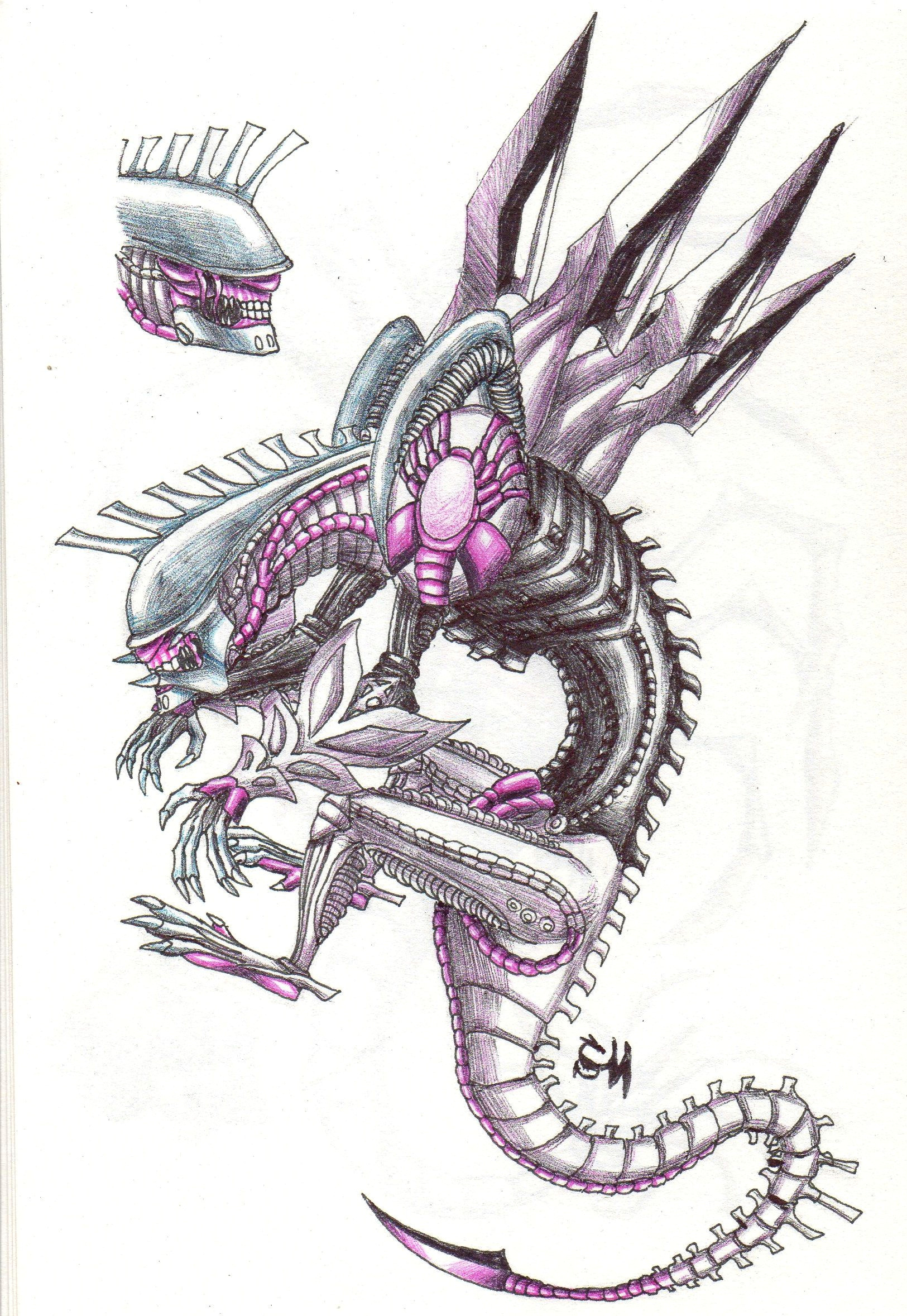 Speed Drawing Dragons Xenomorph Palkia Alien Xenomorph Palkia Pokemon Art Drawing