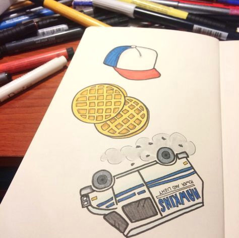 Stranger Things Drawing Logo Sticker Doodles Breakfast Doodle Waffle Drawing Boys In 2019