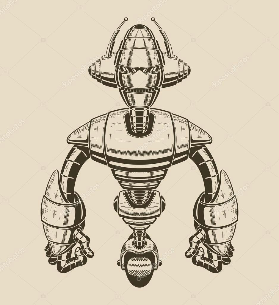 Tobot Z Drawing Obraz Kreska Wka Metal Robot Z Anteny Na Kole Grafika Wektorowa