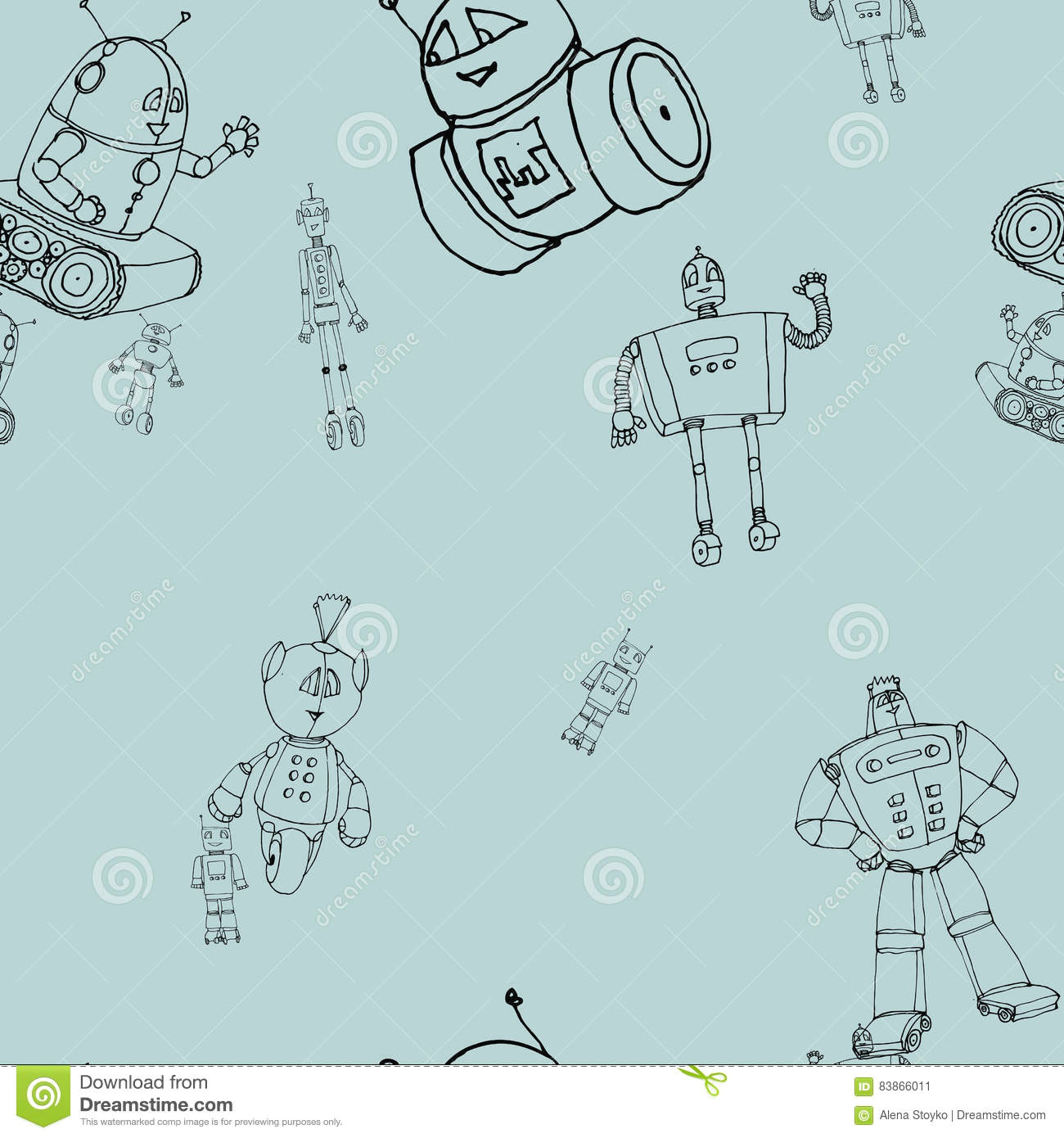 Tobot Z Drawing Robot Doodles Pattern Stock Vector Illustration Of Cute 83866011