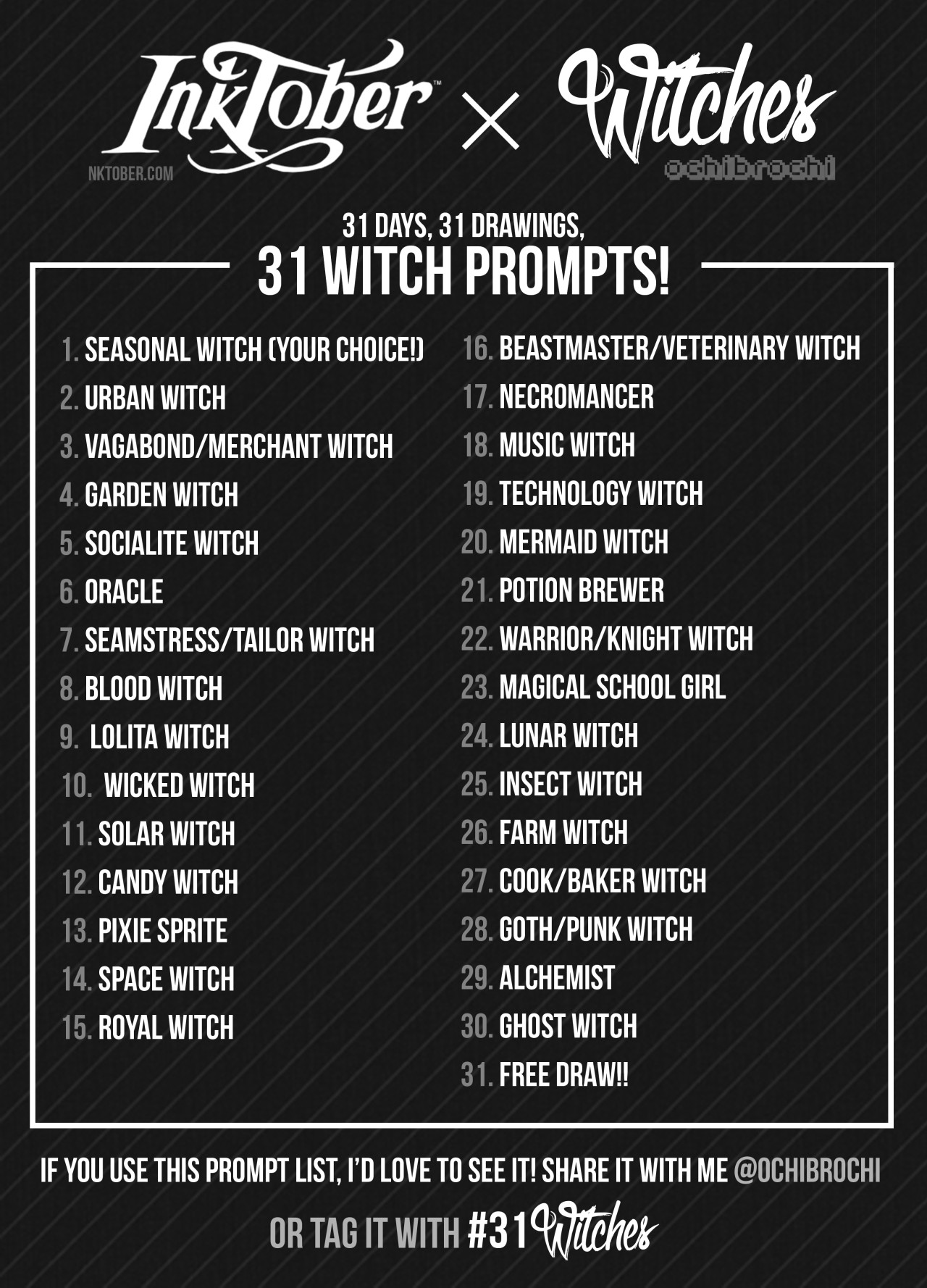 Tumblr Drawing Challenge List Ochibrochi S Art Dump Ochibrochi S 31 Witch Prompts Inktober is