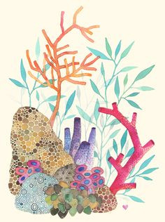 Underwater Drawing Ideas Underwater Plants Print Watercolor Painting Art Illustration