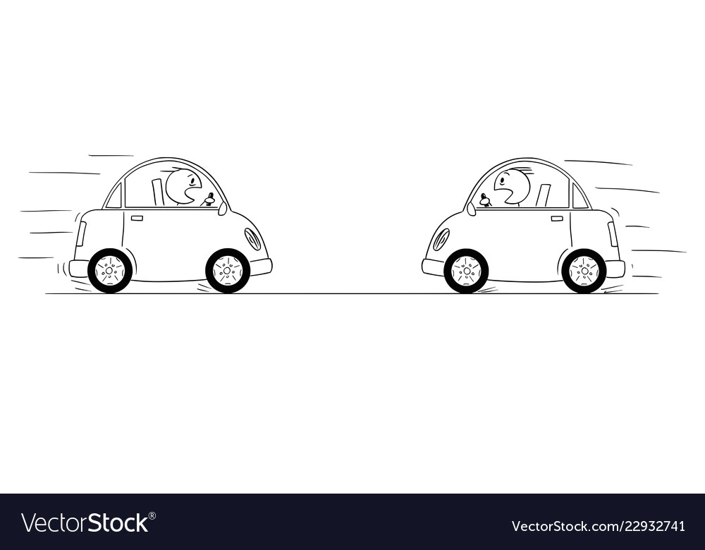 Unduh Drawing Cartoons 2 Cartoon Drawing Od Two Cars Driving Against Each Vector Image