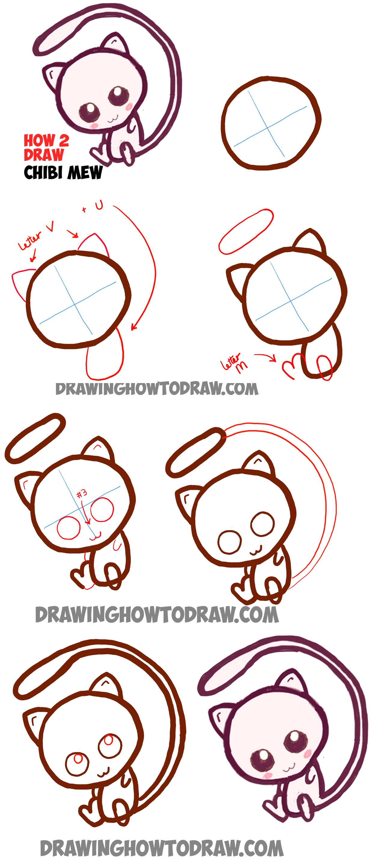 V Cute Drawing How to Draw Cute Baby Chibi Mew From Pokemon Easy Step by Step