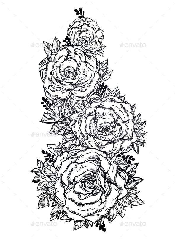 Vector Drawing Of A Rose Vintage Floral Highly Detailed Hand Drawn Rose Vector