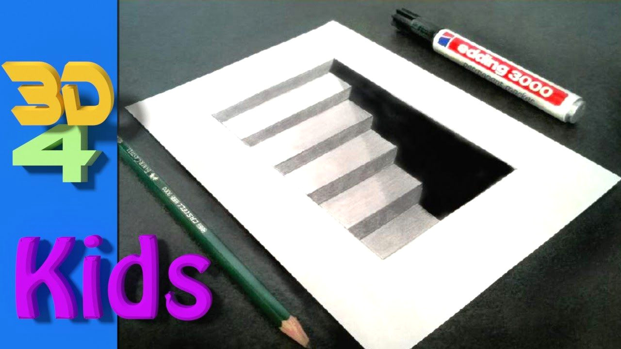 Very Easy Drawing 3d Letter 3d Drawing Cellar Stairs Step by Step Very Easy for Kids 3 D
