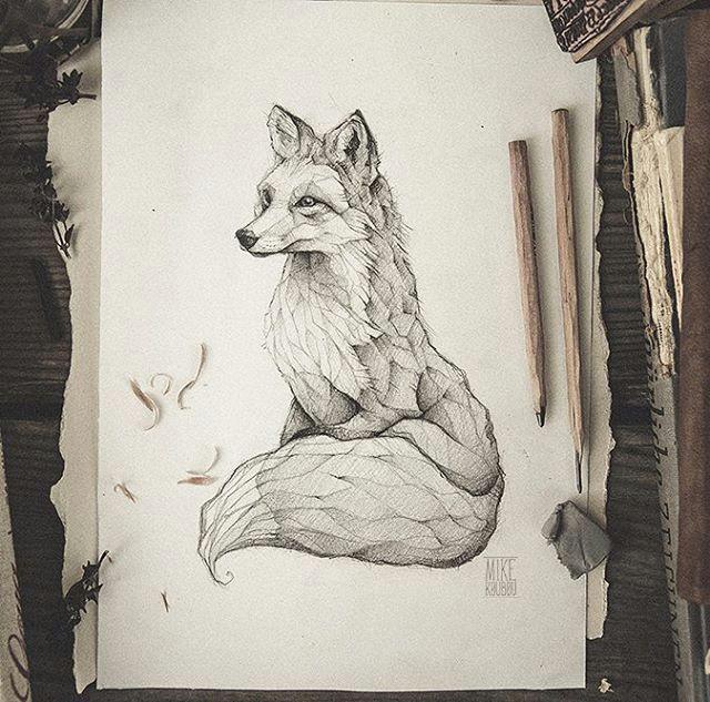 Wolf Drawing Abstract Pencil Drawing Illustration Art Retro Vintage Old Fox Red