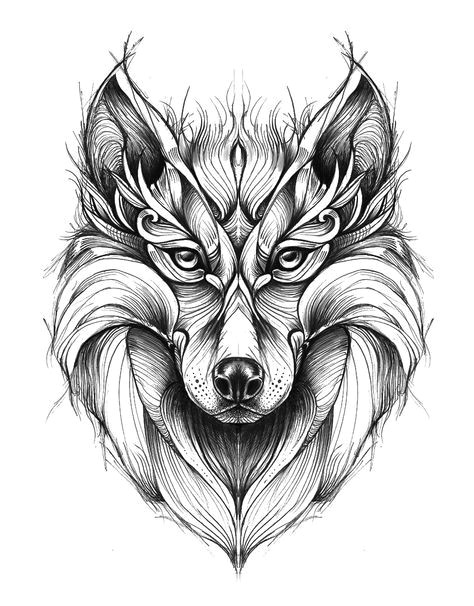 Wolf Drawing Geometric Wolf by Marta Adan Tatoo Ideeen Pinte