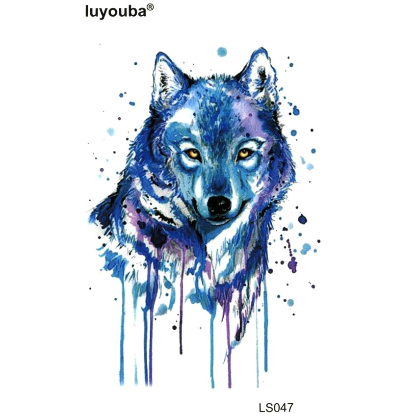 Wolf Drawing On Computer Groa Handel Blauer Wolf Wasserdicht Temporare Tatowierung Aufkleber