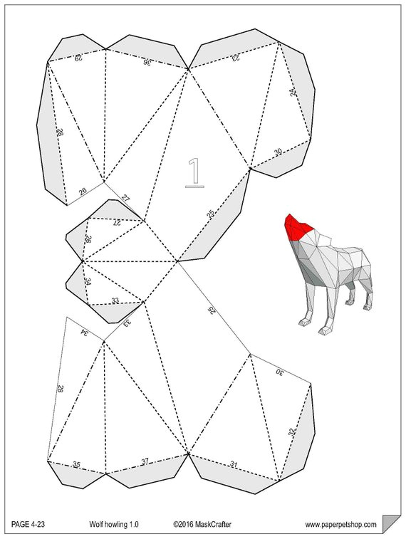 Wolf Drawing Template Howling Wolf Papercraft Template Instant Download Products