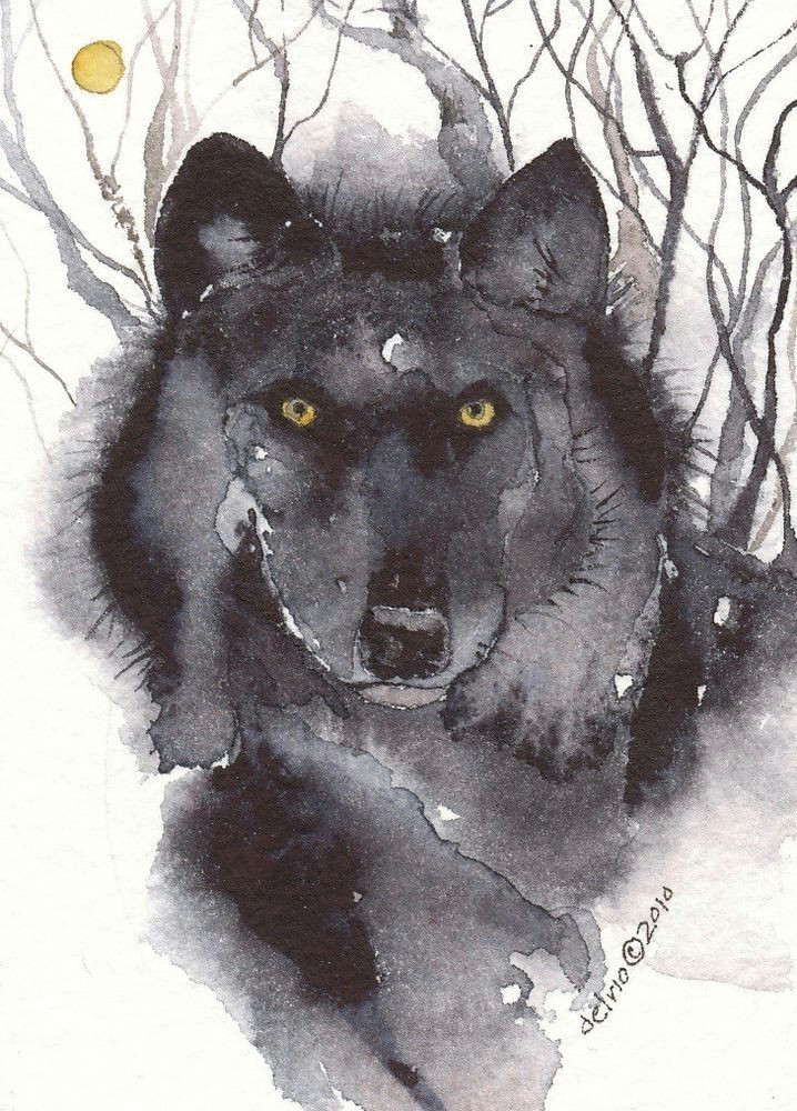 Wolf Drawing Watercolor Greeting Card Spiritual Art Watercolor Spirit totem Animal Wolf
