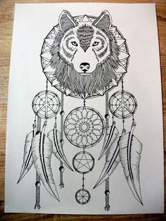 Wolf Drawing with A Dream Catcher 103 Best Wolf Images In 2019
