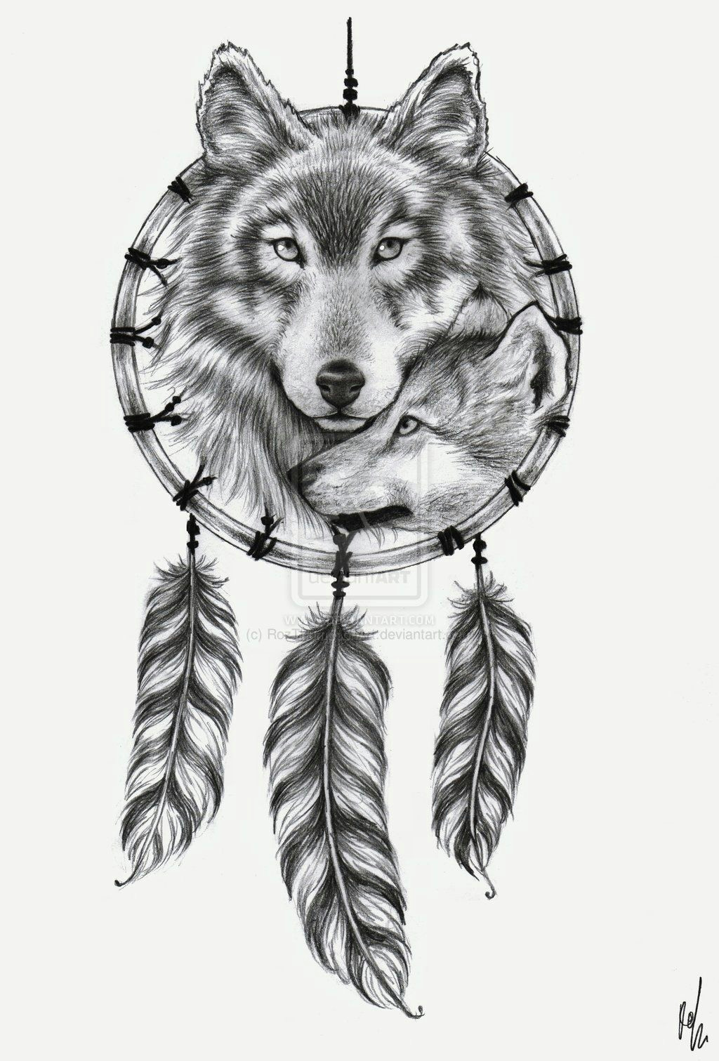 Wolf Drawing with A Dream Catcher Great Tattoo Design by Rozthompsonart Wallpaper Tattoo Design