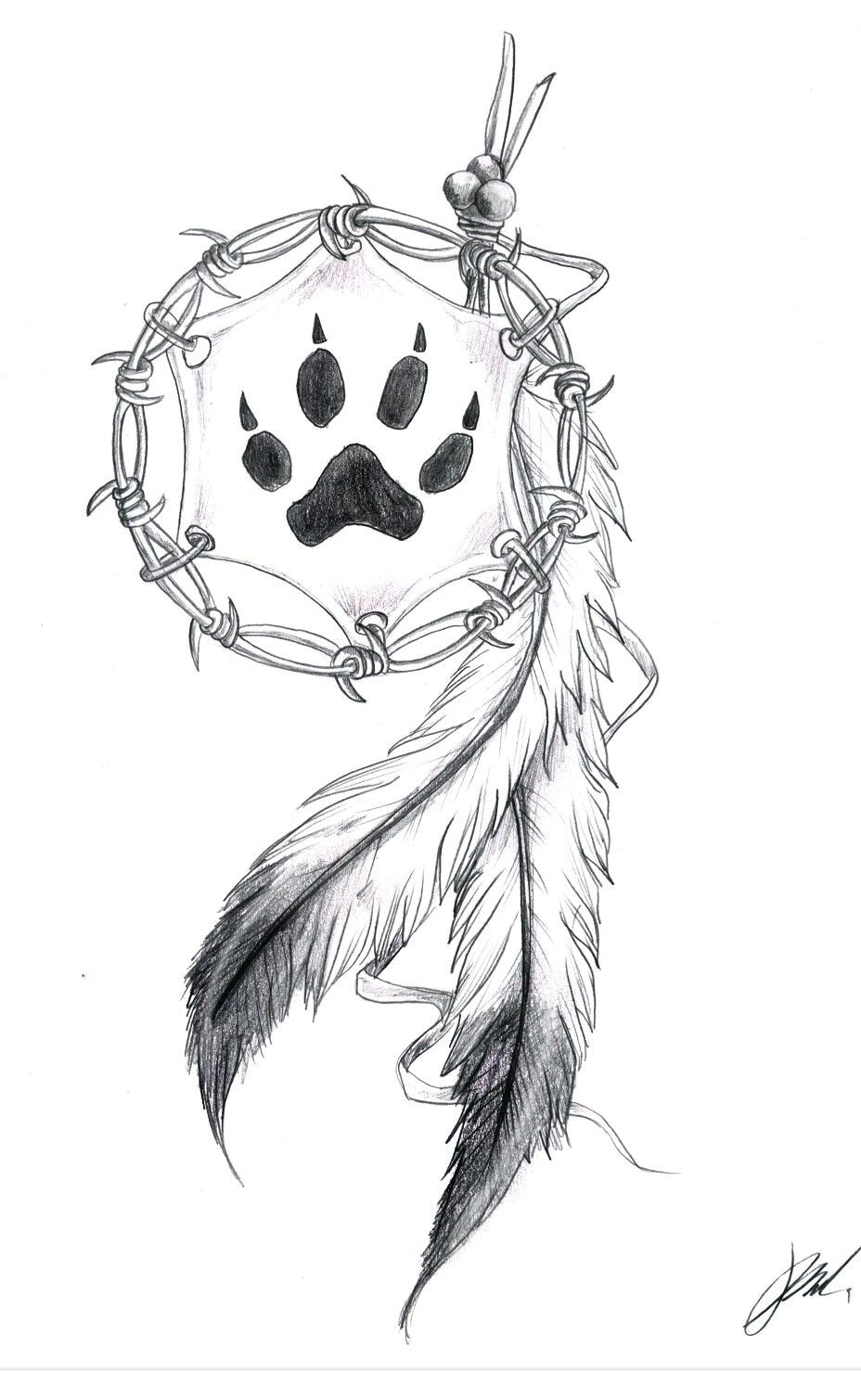 Wolf Drawing with A Dream Catcher with A Wolf Print Tattoo Ideasa Tatuaje Hamsa atrapasuea Os