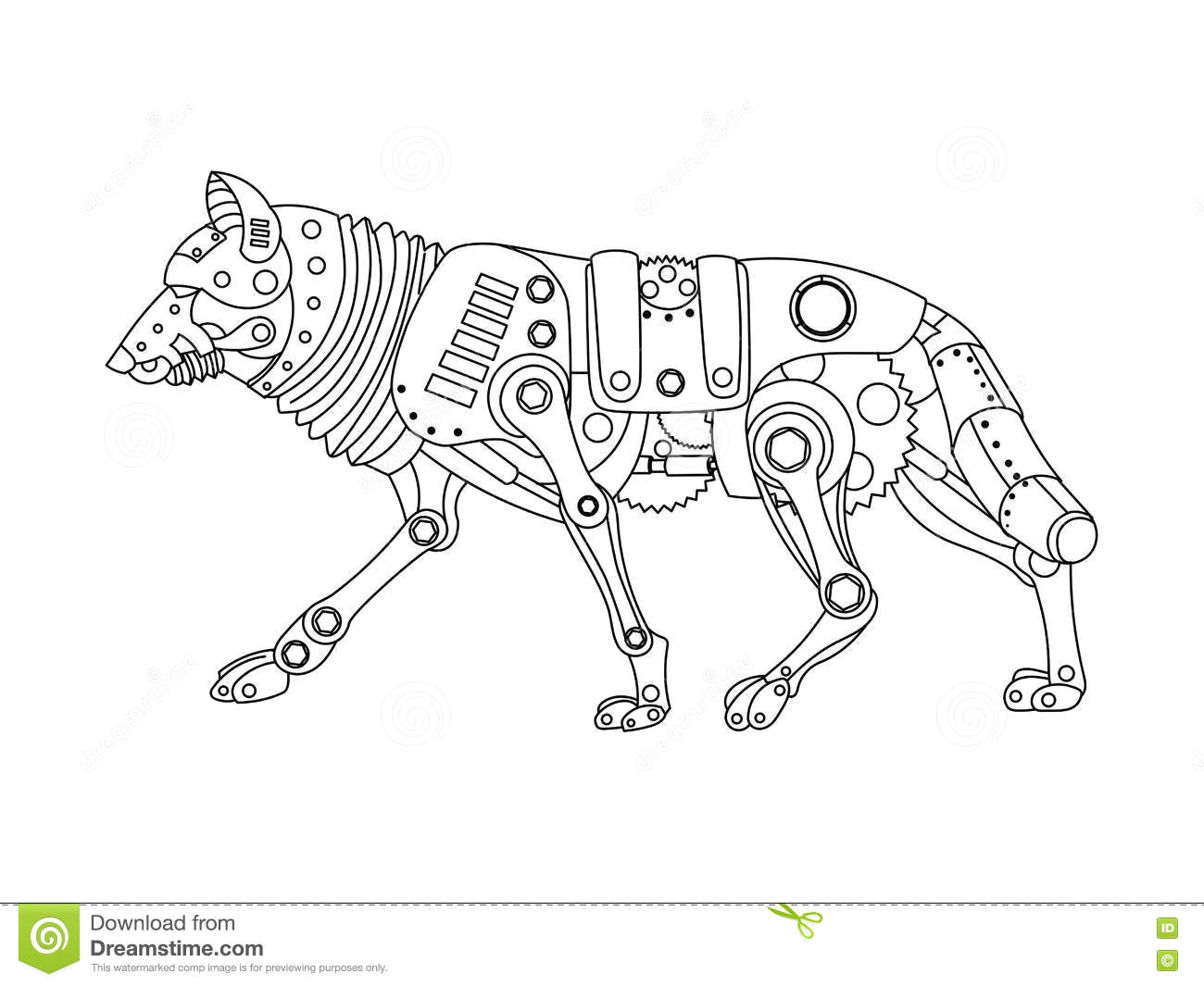 Wolf Line Drawing Vector Steampunk Style Wolf Coloring Book Vector Stock Vector