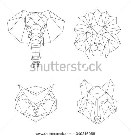 Wolf Line Drawing Vector Vector Geometric Low Poly Illustrations Set Lion Elephant Wolf