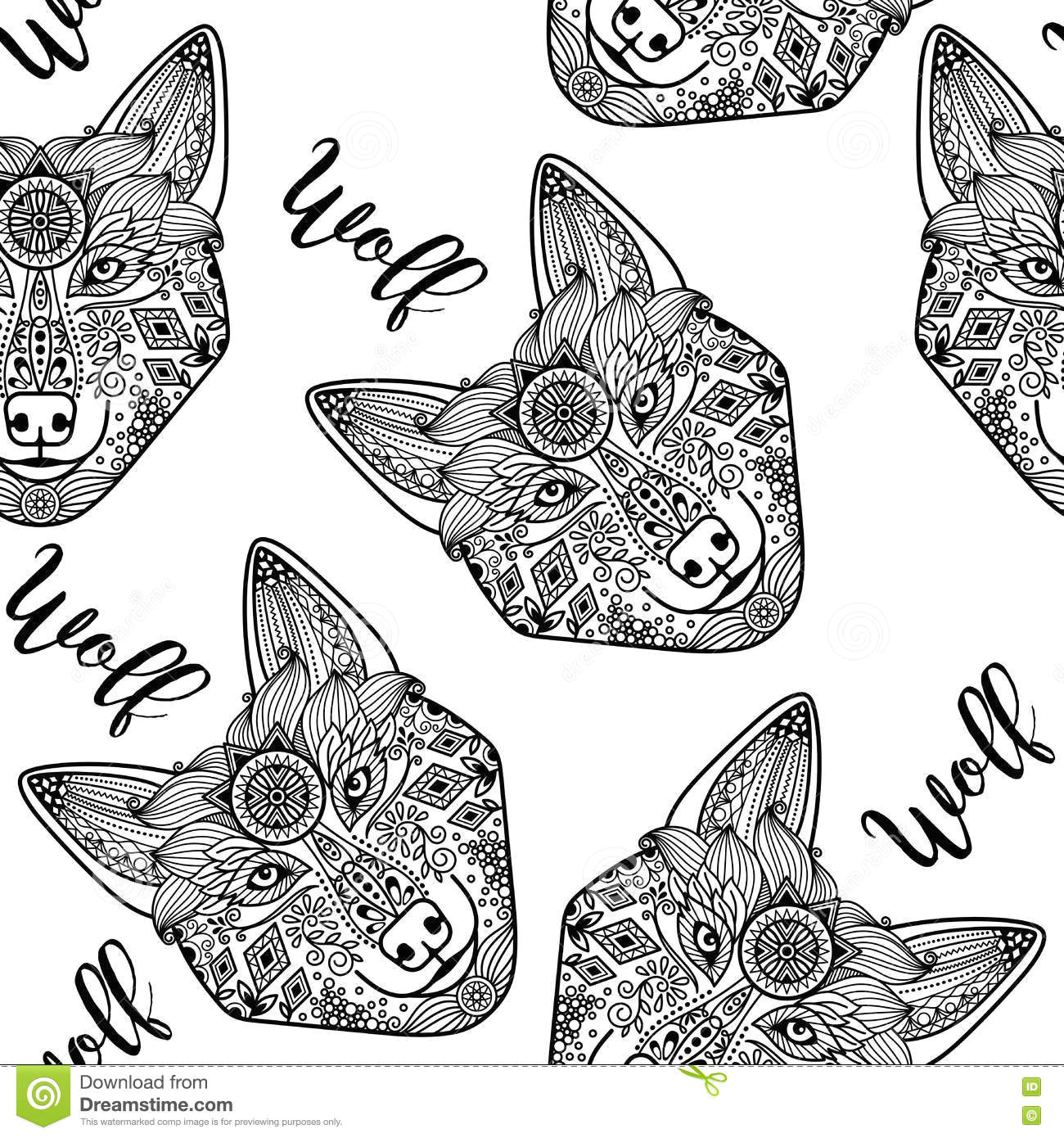 Wolf Line Drawing Vector Wolf Face Seamless Pattern Stock Vector Illustration Of Dangerous
