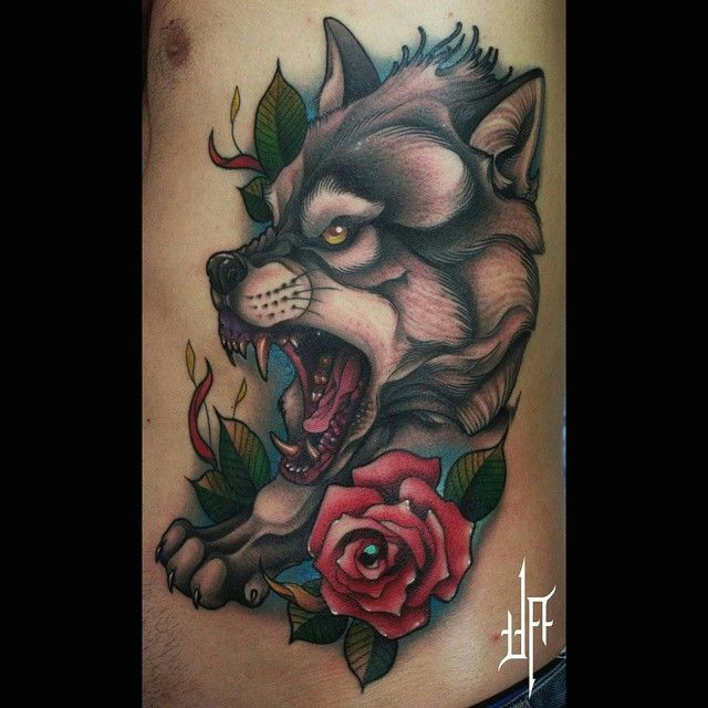 Wolf Neo Trad Drawing Tattoo Wolf Neo Traditional Buscar Con Google Tattoos