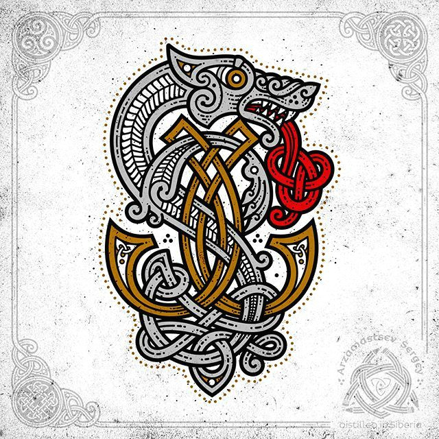 Wolf Viking Drawing Celtic Art Monogram with A Wolf Vector Graphics Pencil Sketch