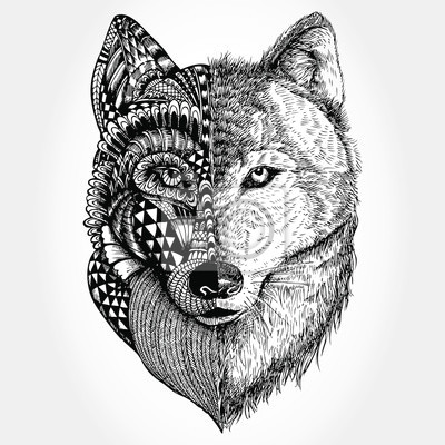 Wolf Zentangle Drawing Hand Gezeichnet Wolf Kopf Zentangle Stilisiert Wandposter Poster