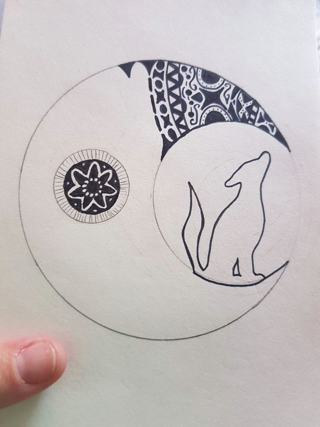 Wolves Moon Drawing Wolf In Moon Drawing Mandala Style Steemit