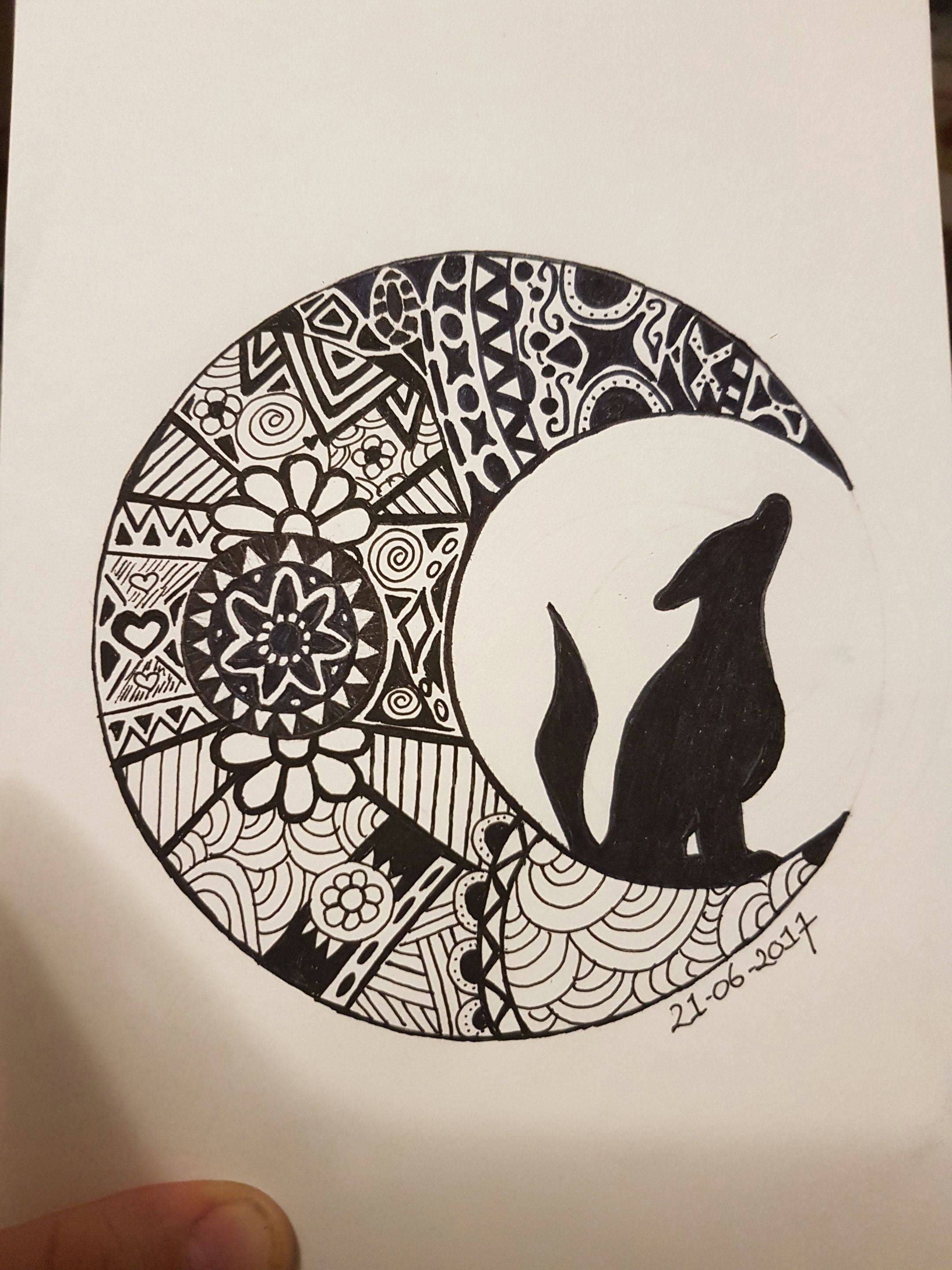 Wolves Moon Drawing Wolf In Moon Drawing Mandala Style Steemit
